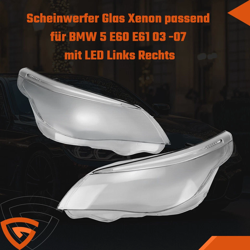 2X XENON SCHEINWERFERGLAS STREUSCHEIBE LINKS+RECHTS MIT LED FÜR BMW 5ER E60 E61 - Bild 2 von 4