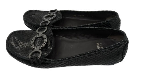 Stuart weitzman Size 7 Black snake print leather loafers - Picture 8 of 12