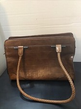 Bueno Brown Leather Handbag w/ Attached Mini Cell Phone Pocket Braided Straps