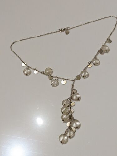 Collier argent sterling verre craquelant perles style goutte claire disques pendentifs - Photo 1/4