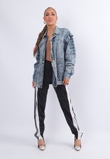 Vintage 90's Denim Bomber Jacket Acid Wash Uk 12 - 14 M / L (cat)