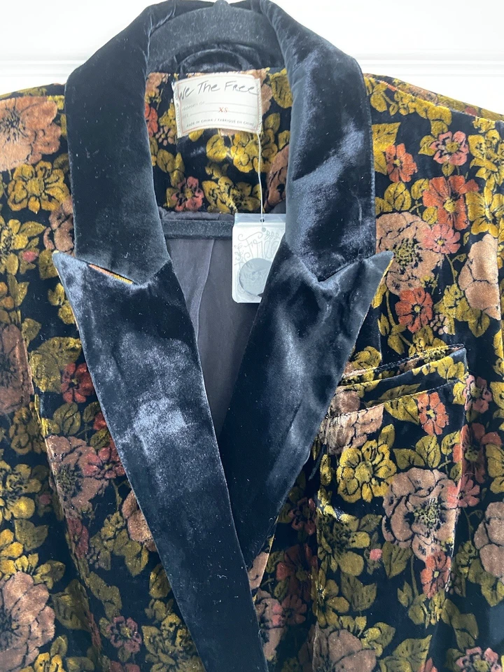 Free People Nicolette Floral Velvet Blazer Oversized Boyfriend Jacket XS NWT - Image 3 of 4