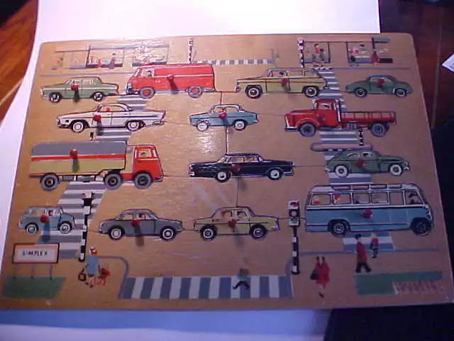 SIMPLEX CHILDREN'S WOODEN PUZZLE~GARAGE CARS & VEHICLES WITH PEGS