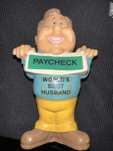 Vintage 1971 Berries Inc. Kunststoff Figur - World’s Best Husband - mit Gehaltsscheck