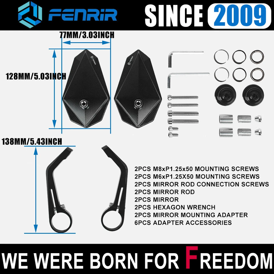FENRIR Black CNC Aluminum Alloy Motorcycle Handlebar End Bar Mirror Anti-glare - Imagem 2 de 4