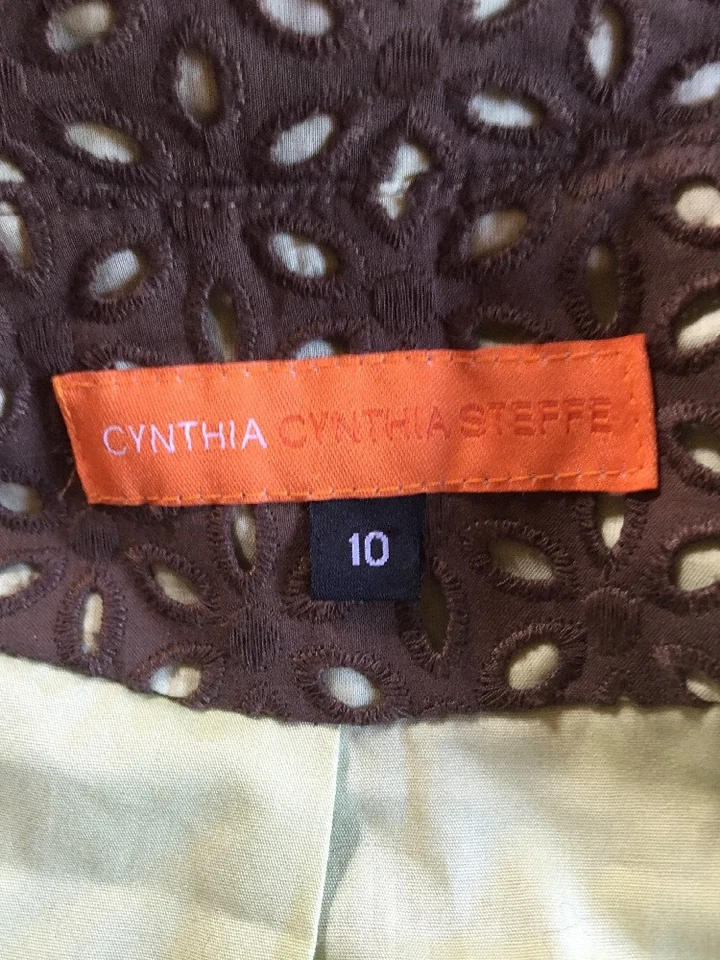 Blazer mujer Cynthia Steffe de segunda mano tela bordada talla 10 marrón/verde Foto 4 de 4