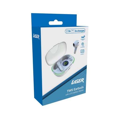 Laser TWS Earbuds LED Display - True Wireless, White - Picture 9 of 9