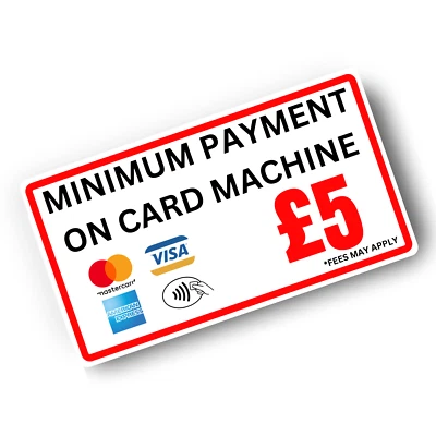 KINGDOM DECALS MINIMUM PAYMENT ON CARD £5 STICKERS CREDIT DEBIT CARD FOR TAXIS SHOP RETAIL