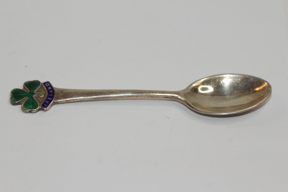 VTG Sterling Silver 1956 Dublin Ireland Green Clover Enamel 4" Small