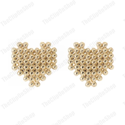CLIP ON 2cm OHRRINGE Herz GOLDFARBEN Vintage Retro HERZEN Pixel Perle Kitsch