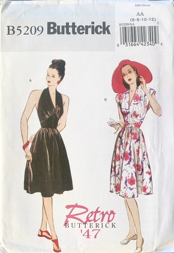 Vestido halter patrón de costura BUTTERICK 5209 (reimpresión de 1940). Talla 6-8-10-12.