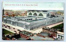 Postcard Birds-eye View of the PRR Depot, New York G90