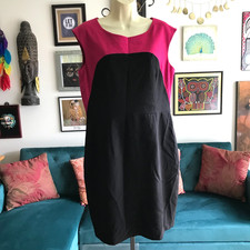 CALVIN KLEIN size 12 Pink & Black Colorblock Sleeveless Sheath Dress Career