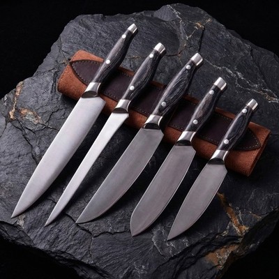 Camp Chef Knife Fixed Blade High Carbon Dark Wood Bushcraft Survival Field Roll