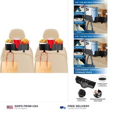 OUSHASAA 3-in-1 Car Headrest Organizer with 3.7" Cup Holder Hooks-2PC