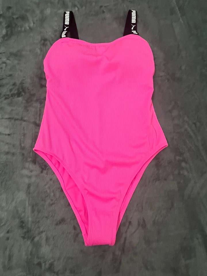 Traje de baño PUMA de una pieza para mujer grande rosa acanalado forrado completo resistente al cloro Foto 4 de 4