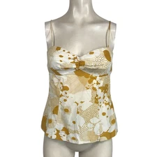 TRINA TURK - WOMEN'S 6 - YELLOW SPAGHETTI STRAP COTTON & SILK BABYDOLL CAMI Y2K