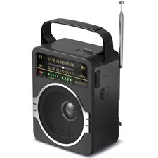 JEUJUG Portable AM FM Radio, Bluetooth 5.0 Radios 5 Watts Loud BLACK