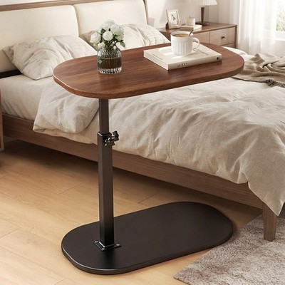 Kompakter Beistelltisch Nussbaum C-Form: Vielseitig 360° drehbar für Sofa & Nachttisch