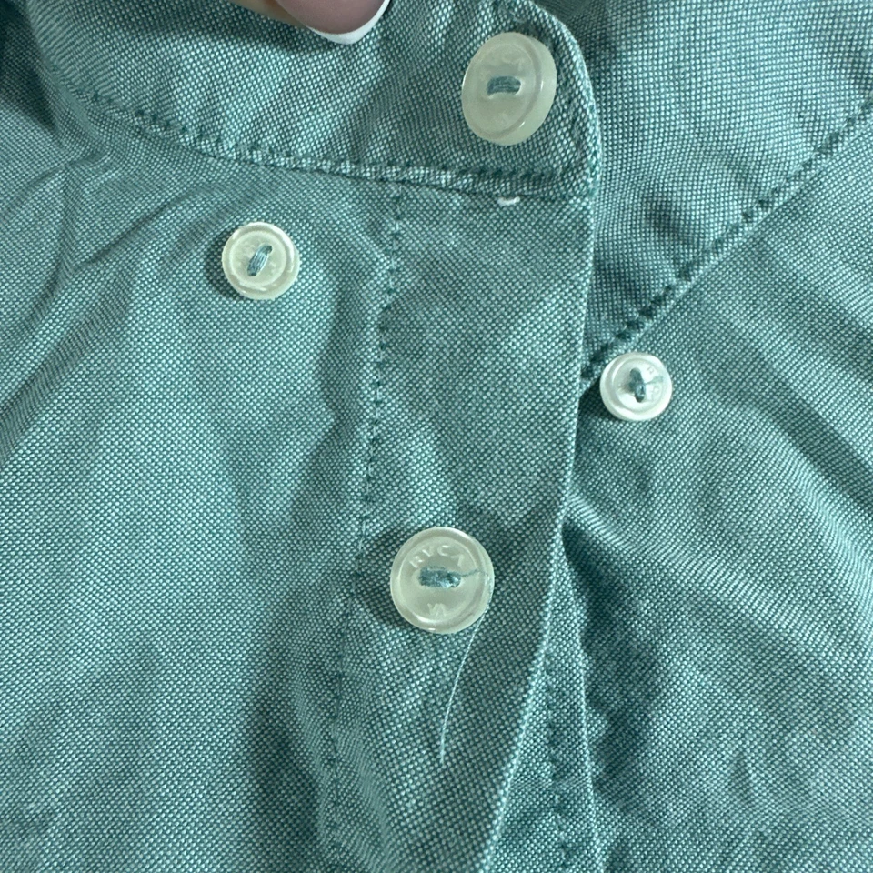 Camisa RVCA That'll Do para hombre talla mediana verde azulado calce ajustado manga larga botón Foto 3 de 4