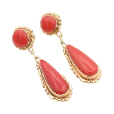 14K GOLD Vintage Earrings QUAM ZUNI NAVAJO Round & Drop Dangling Gemstone  GE301