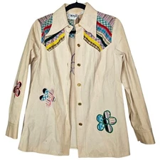 Vintage 70s Wenjilli 11/12 Patchwork Flower Top Western Boho HIppie Rainbow 