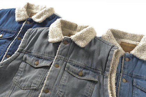 men's retro old plus velvet padded lambswool denim vest casual lapel warm coat - Bild 6 von 21