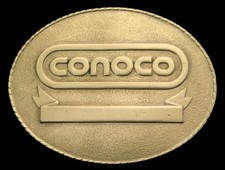 RC14129 VINTAGE 1980s  CONOCO  RACETRACK LOGO SOLID BRASS OILFIELD BUCKLE