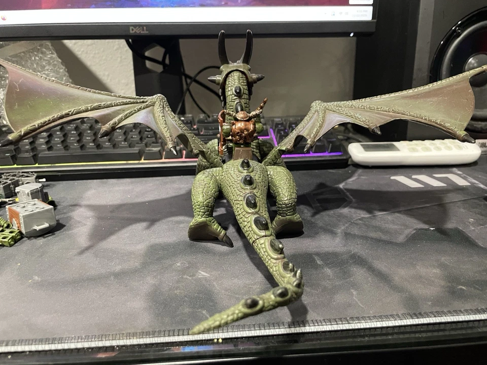 Mega Bloks Dragons Series Green Black Dragon Figure With Orc Rider Mini 12” - Image 3 of 3