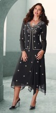 XL Midnight Velvet Black Formal Wedding Party Church Brigid Beaded Jacket Dress