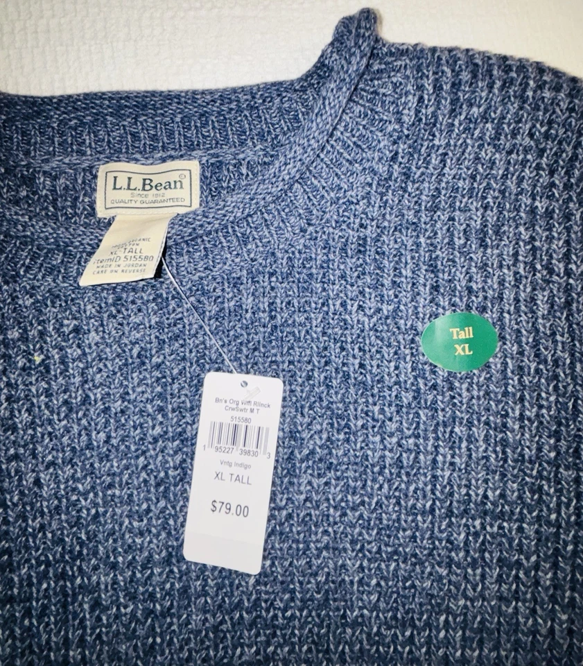 Suéter de cuello redondo tejido 100 % algodón LL Bean XLT para hombre. Nuevo Foto 2 de 4