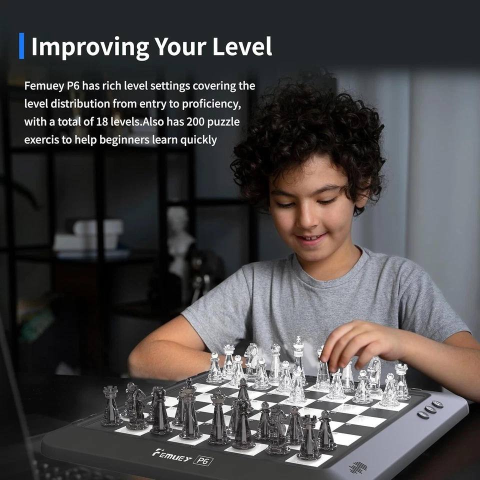 Juego de Ajedrez Inteligente IA, Juego de Mesa Electrónico, LED, Recargable, Principiante/Avanzado Foto 4 de 4