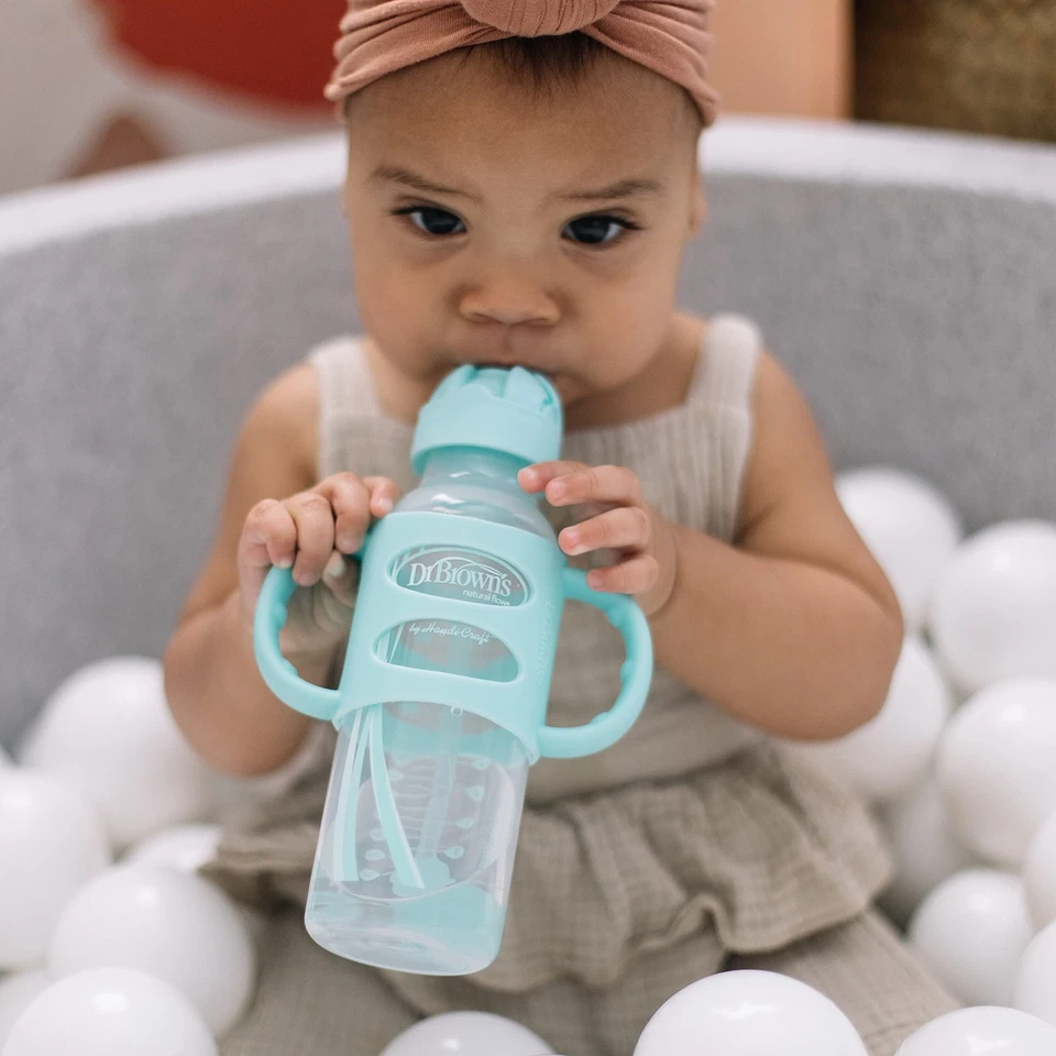 Pacote com 2 alças de silicone verde cinza garrafa de palha Sippy Dr Brown's Milestones - Imagem 3 de 4