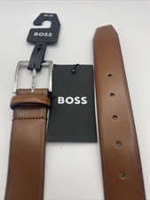 Image of HUGO BOSS Men Brown Leather Belt 85-32 30” Waist Brand New Made In Italy
