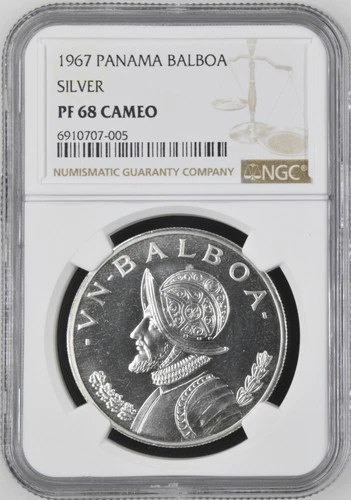 1967 PANAMA Silver BALBOA NGC PF-68 CAMEO SILVER