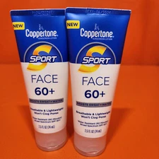 Coppertone Sport Face Sunscreen Lotion SPF 60 Lot of 2 Tubes 2.5 oz Date 04-2026