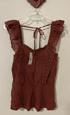 Moa Moa Womens Small Reddish-Brown Sleeveless Ruffled Blouse NWT! A5811