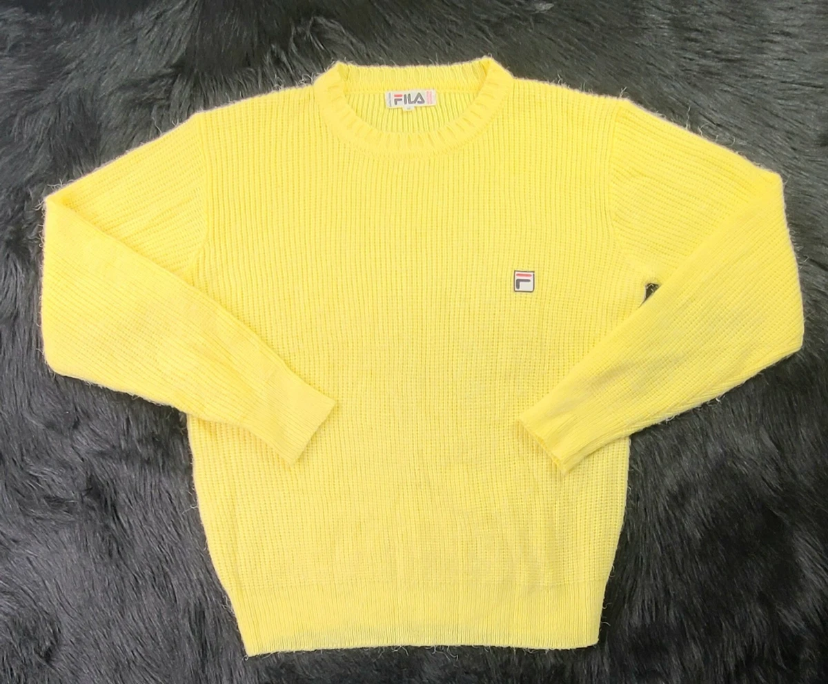 Vintage 80s FILA Knit Yellow Sweater Biella Italia SZ S