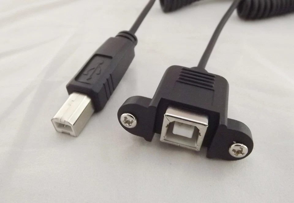 10x USB 2.0 B Female Panel Mount To USB B Male Extension Coiled Spiral Cable 5FT - Image 4 of 4