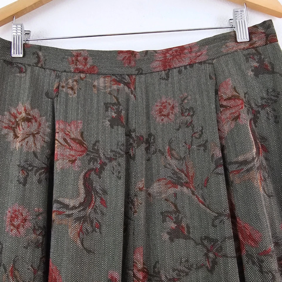 Falda midi de otoño vintage Koret para mujer mezcla viscosa talla M 10 bolsillos floral modesta Foto 2 de 4