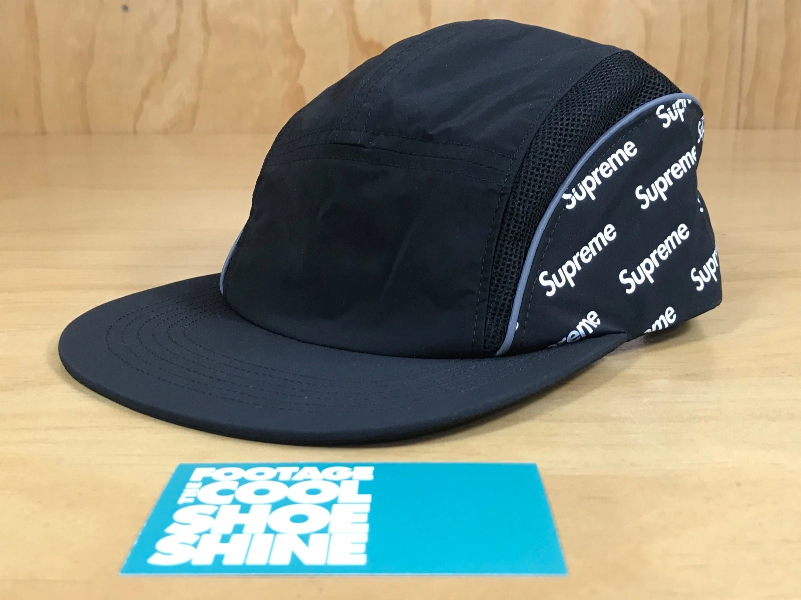 CASQUETTE DE CAMP PANNEAU LATÉRAL LOGO RÉFLÉCHISSANT SUPRÊME 3 M DE DIAGONALE PRINTEMPS ÉTÉ 2018 NOIRE
