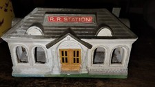 Vintage Paper Mache Model Train Railroad Station, Made in Japan