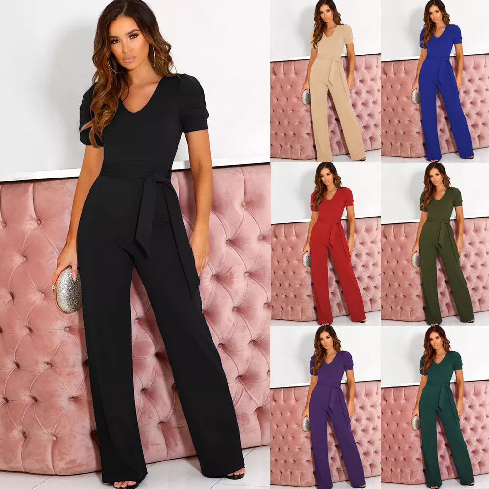 PLUS SIZE Ladies Wide Leg Jumpsuit Evening Party Holiday Long Pants  Playsuits UK