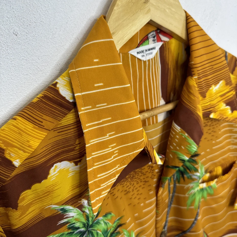 Camisa GVH Estampado Hawaiano Para Hombre Botón Naranja Verde Talla M/L Hawaii Años 60 70 Foto 2 de 4