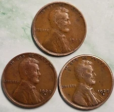💰 1929 P D S - LINCOLN WHEAT CENTS -3 coins Set
