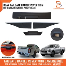 Matteblack Rear Tailgate Handle Cover Camera For Mitsubishi Triton L200 MR 19-23