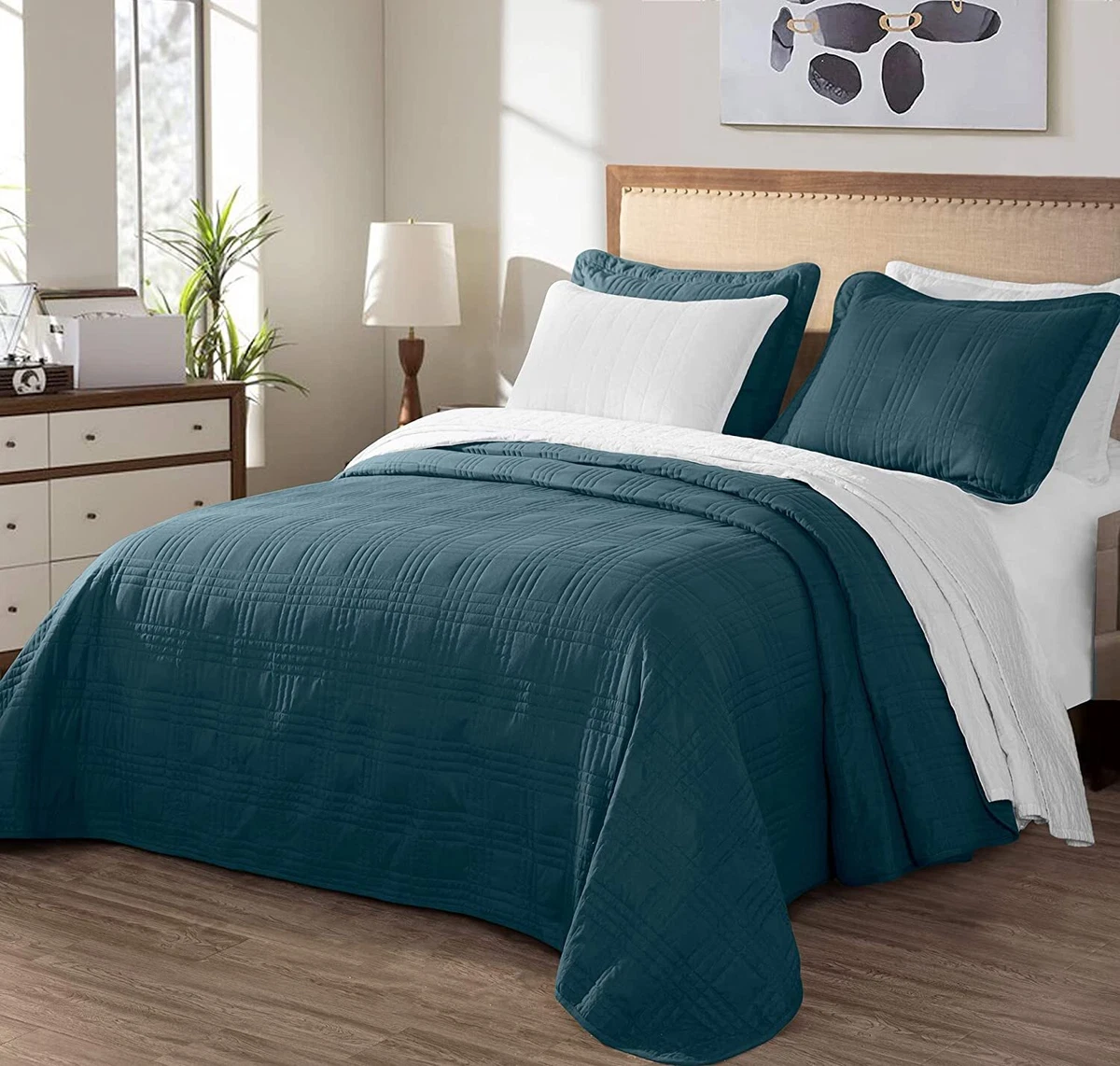 Chezmoi Collection 3pcs Teal Quilt Set Coverlet Bedspread