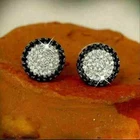 2Ct Round Cut Lab-created Black Spinel Halo Stud Earrings 14K White Gold Plated