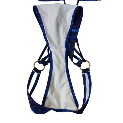 Damen Größe L königsblau schwarz Schlangenhautdruck Criss Cross einteiliger Badeanzug - Bild 6 von 7
