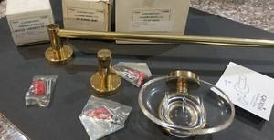 CONTEMPORARYSOLID BRASS Bathroom Set-Towel Bar&Robe Hook&Soap by R Christensen